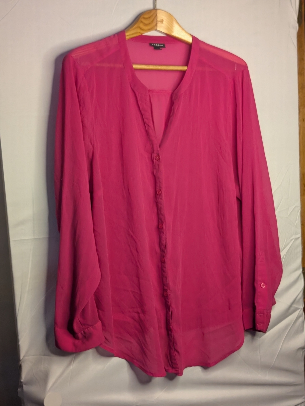 Torrid Hot Pink Semi Sheer Button Front Blouse Size 3